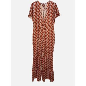 V-Neck ZigZag Flare Jumpsuit Multicolored Size Large